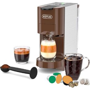 KOTLIE 4in1 Espresso Machine Single Serve Coffee Maker for NES*Original/KEU* K*cups/Ground Coffee/illy Coffee ESE,19Bar Espresso Maker, 1450W Coffee Machine