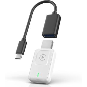 Wireless carplay Adapter for iPhone 2025, Convert Wired to Wireless CarPlay Adapter, Mini Size with Extension Cable USB & USB-C/Type-C,White