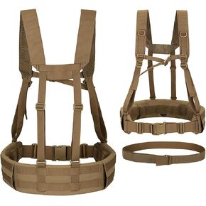 Military Waist Belt Multi-Purpose Molle Padded Patrol Belt with H Harness Suspenders Outdoor Sports Equipment