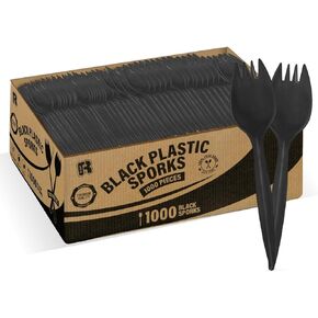 1000 Pcs Black Plastic Utensils Set - 500 Plastic Forks And 500 Plastic Teaspoons Black Plastic Forks And Spoons Set - Black Plastic Silverware Set, Bulk Black Cutlery Set - Packaging May Vary
