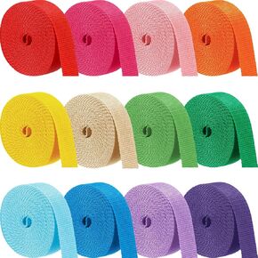 Windyun 12 Rolls Polypropylene Webbing 5 Yard Heavy Duty Webbing Strap Seatbelt Strapping for Indoor Outdoor DIY Gear Repair, Furniture, Canoe Seat, Upholstery, Seatbelt Material, 12 Colors