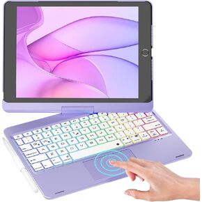 NOKBABO iPad 9th Generation Case with Keyboard 360° Rotatable Touchpad and 7 Color Backlight & Pencil Holder for iPad 9th/8th/7th Gen 10.2 inch & iPad Air 3rd Gen/iPad Pro 10.5 inch - Black