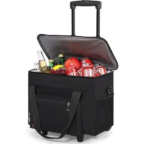 Soft Cooler Bag with Wheels, 50-Can Leakproof Insulated Portable Rolling Cooler, Extra Large Collapsible Ice Chest Cooler for Beach, Picnic, Camping, Shopping