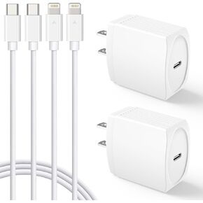 20W USB C Fast Charger 10 FT Compatible with iPhone 14 13 12 11 XS XR X 8 iPad, 2 Pack PD Wall Charger Block with 10FT Long Type C Lightning Cable (White)