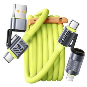 4 in 1 USB C Cable Lightning Cable,60W Fast Charging & Data Transfer,iPhone iPad Charger Cord with Lightning/Type C/USB A for iPhone 16/15/Macbook,IPad,3FT Yellow [SHEZI Series]