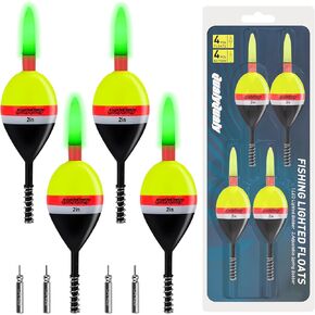 QualyQualy Lighted Slip Bobbers Fishing Floats Spring Bobber 4pcs Glow in The Dark Spring Bobber for Crappie Walleyes Fishing (Yellow & Black, 2in)
