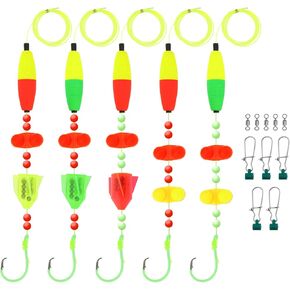 Conskyee Catfish Rigs, Catfishing Tackle Floats with Rattler Swivels, Santee Cooper Rig Equipment for Catfish Fishing 6/0 8/0 10/0 Circle Hooks(Pack of 5)