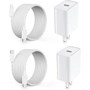 10Foot Fast iPhone Charging Cable,3-Pack Super Fast iPhone Charger USB C Charging Block Wall Charger PD Adapter with 10FT Type C to Lightning Cable Cord for iPhone 14/13/12/11Pro Max/XS Max/XS/XR/8/SE