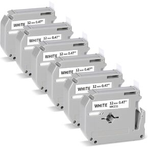 Label KINGDOM M-K231 M Tape Compatible with Brother P Touch Label Tape M-K231S M231 MK231 M-231 Brother Label Tape 12mm 0.47 White for Brother PT-M95 PT-70BM PT-90 PT-85 PT65 PT45 Label Maker, 6-Pack