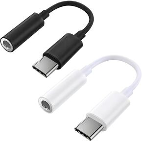 2 Pack USB C إلى 3.5 مم محول مقبس سماعة الرأس ، محول صوت HI-Fi DAC مع الميكروفون ، متوافق مع iPhone 15/Pro و Samsung Galaxy و iPad Pro و MacBook و Pixel و Black & White