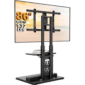 منصة تلفزيون Perlegear Floor مع Mount مقابل 32-86 "TELS تصل إلى 132 رطلاً ، وقفًا تلفزيونيًا طويلًا مع PEGBOARD و 6 إعدادات عالية ، وقف دوارة التلفزيون مع قاعدة خشبية ، MAX VESA 600X400MM PGFS13
