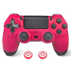 Wireless Controller for PS4 Pink with Thumb Caps, Game Remote Controller for PS4/Slim/Pro/PC with Dual Vibration/6-Axis Gyro/3.5mm Audio Jack/Touch Pad/USB-C Port and Cable/1000mAh Battery