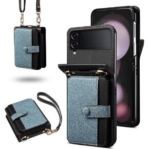 Asuwish Phone Case for Samsung Galaxy Z Flip 3 5G 2021 Wallet Cover with Wrist Crossbody Wrist Strap Lanyard Card Holder Stand Luxury Leather Slim Shockproof Leather ZFlip3 Z3 Flip3 3Z Women Men Grey