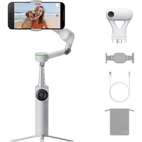 Insta360 Flow 2 Pro White - Foldable AI Phone Gimbal, Track in 200+ Apps with Apple DockKit, Multi-Person Tracking, 360º Pan Tracking, Built-in Tripod/Selfie Stick, iPhone/Android Portable Stabilizer