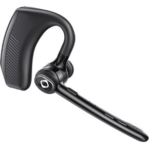 Wireless Headset Bluetooth Earpiece with Dual Noise Canceling Microphone Hands Free Headphones Single Ear Earphone Over Ear Earbud for iPhone Samsung Android Cellphones TV PC Trucker Game Work Driving