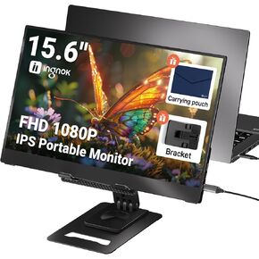 Portable Monitor, Ultra Slim 15.6 Inch FHD IPS Laptop Screen Extender with Adjustable Stand, USB C Compatible, Ideal for Travel and Office