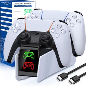 PS5 Controller Charging Station, Fast Charging Dock Compatible with PlayStation 5 Faceplates Edge & Dual Controller, PS5 Accessories Charging Dock Stand with LED Indicators & Charging Cable
