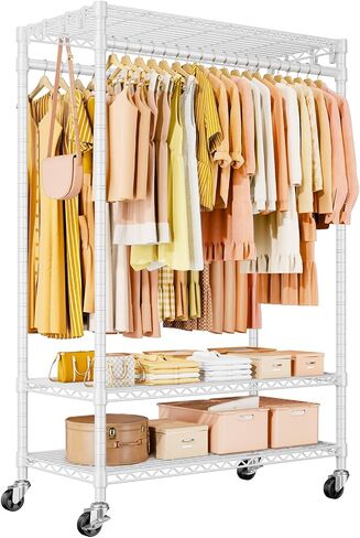 P7 Rolling Clothes Rack, Clothing Racks for Hanging Clothes, Heavy Duty Garment Rack with Wheels, 3 Tiers Freestanding Portable Closet Rack 45''W × 20.5''D × 80.5''H, Max Load 480 lbs, Black in Kuwait