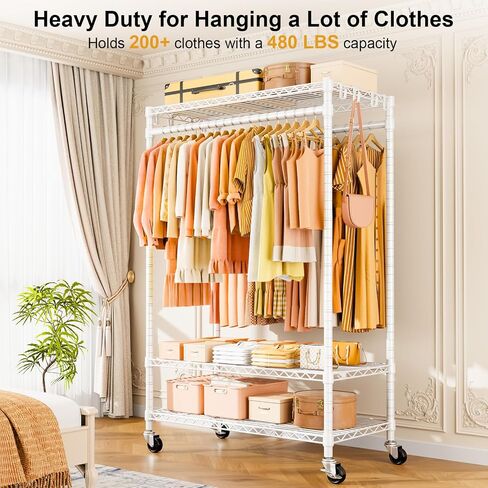 P7 Rolling Clothes Rack, Clothing Racks for Hanging Clothes, Heavy Duty Garment Rack with Wheels, 3 Tiers Freestanding Portable Closet Rack 45''W × 20.5''D × 80.5''H, Max Load 480 lbs, Black in Kuwait