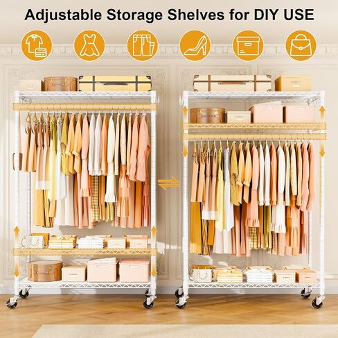 P7 Rolling Clothes Rack, Clothing Racks for Hanging Clothes, Heavy Duty Garment Rack with Wheels, 3 Tiers Freestanding Portable Closet Rack 45''W × 20.5''D × 80.5''H, Max Load 480 lbs, Black in Kuwait