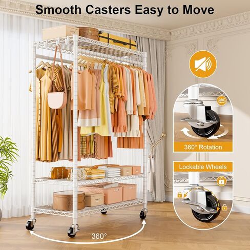 P7 Rolling Clothes Rack, Clothing Racks for Hanging Clothes, Heavy Duty Garment Rack with Wheels, 3 Tiers Freestanding Portable Closet Rack 45''W × 20.5''D × 80.5''H, Max Load 480 lbs, Black in Kuwait
