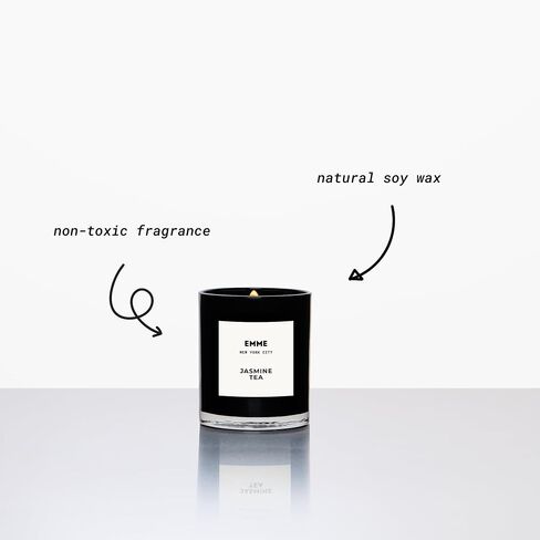 EMME nyc Sakura Scented Candle Jar - Wood Wick, Soy Wax, Natural, Non-Toxic, Pet-Safe, Up to 60 Hours Burn Time, Strong Scent, Cruelty-Free, Black Glass, 10 oz - Best Smelling Scented Candles in Saudi Arabia