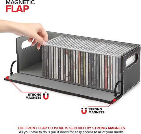 Stock Your Home 2- Pack CD Storage Box, Organizer Shelf for Movie Cases, DVDs, Cassette Tape Display Stand, Disc Holder Can Store Up to 40 CDs, Faux Leather (Black with Gray Interior) in Kuwait