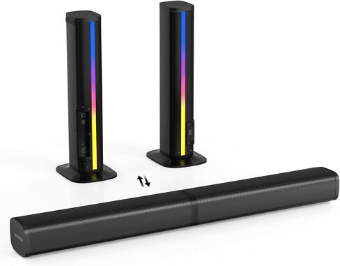 Wohome 2.1 Sound Bar for Smart TV with 5 Inches Subwoofer, 2 in 1 Detachable Soundbar with LED Colorful Backlight, Bluetooth 5.3, Optical, AUX, USB Input, Bass Adjustable, Remote/Button Control in Saudi Arabia