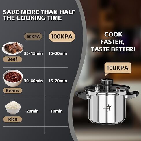 Tiborang 8.5 QT طباخ ضغط من الفولاذ المقاوم للصدأ ، [متعدد المطبخ للغاز والموقد التعريفي] [يوفر 70 ٪ من وقت الطهي] [عملية واحدة] ، حجم الأسرة ل 3-5 أشخاص ، غسالة الصحون آمنة وآمنة in Kuwait