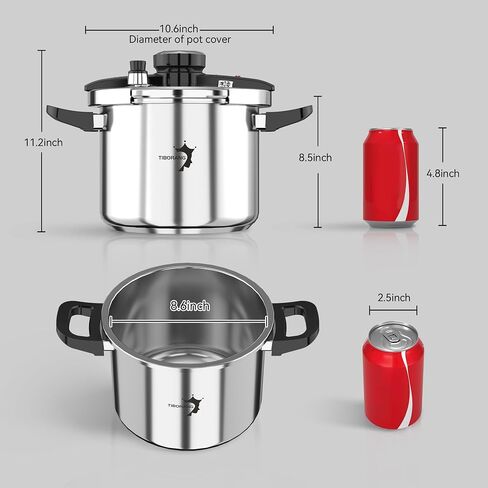 Tiborang 8.5 QT طباخ ضغط من الفولاذ المقاوم للصدأ ، [متعدد المطبخ للغاز والموقد التعريفي] [يوفر 70 ٪ من وقت الطهي] [عملية واحدة] ، حجم الأسرة ل 3-5 أشخاص ، غسالة الصحون آمنة وآمنة in Kuwait