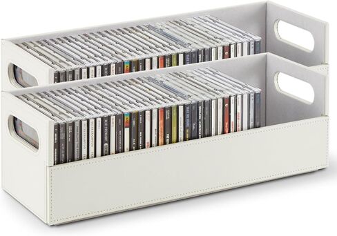 Stock Your Home 2- Pack CD Storage Box, Organizer Shelf for Movie Cases, DVDs, Cassette Tape Display Stand, Disc Holder Can Store Up to 40 CDs, Faux Leather (Black with Gray Interior) in Kuwait