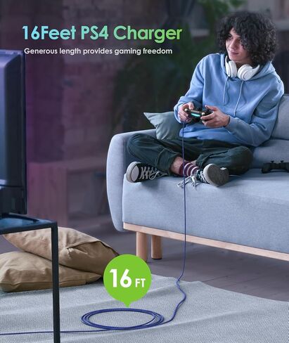 6 amlifestyle 16 ft PS4 Controller Charger Cable ، NYLON ROLIDED EXTRA MICRO MICRO USB 2.0 HISTE SPEED DATION SYNC CORP in Kuwait