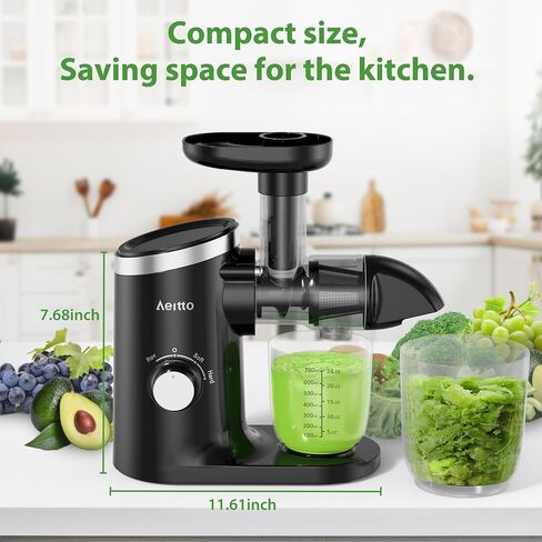 Aeitto Slow Masticating Juicer, Cold Press Jucier Machine with Soft & Hard Modes, Quiet Motor, Juicer Machines Vegetable and Fruit, Juice Extractor machine, Easy to Clean with Brush, Grey in Saudi Arabia