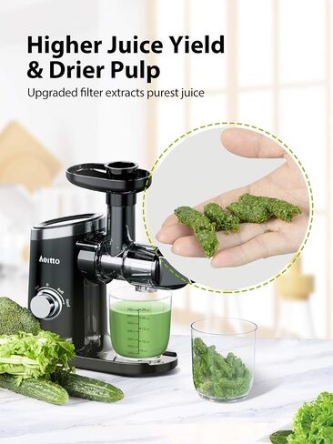 Aeitto Slow Masticating Juicer, Cold Press Jucier Machine with Soft & Hard Modes, Quiet Motor, Juicer Machines Vegetable and Fruit, Juice Extractor machine, Easy to Clean with Brush, Grey in Saudi Arabia