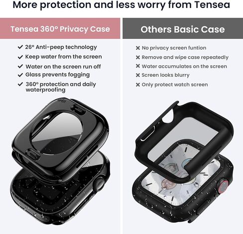 Tensea (2-in-1) لسلسلة حالات واقي شاشة Apple Watch 10 SE 9 8 7 6 5 4 ، غطاء الوجه الواقي للوقاية من الماء المدمج في فيلم زجاجي مقبوب من أجل iWatch 46mm 45mm 44mm 42mm 41mm 40mm 40mm in Kuwait