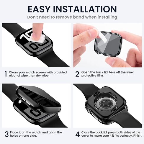 Tensea (2-in-1) لسلسلة حالات واقي شاشة Apple Watch 10 SE 9 8 7 6 5 4 ، غطاء الوجه الواقي للوقاية من الماء المدمج في فيلم زجاجي مقبوب من أجل iWatch 46mm 45mm 44mm 42mm 41mm 40mm 40mm in Kuwait