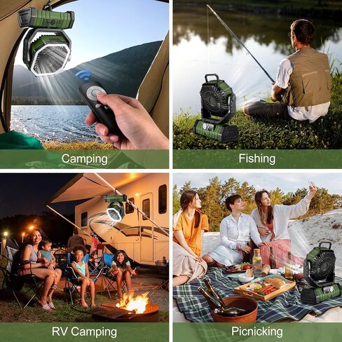 Odoland 30000mAh Camping Fan with LED Lantern, Rechargeable Battery Fan | Operated Oscillating Fan with Remote & Hook, Portable Tent Fan with Timer, 4 Speeds for Outdoor Camp RV Power Outage, Green in Saudi Arabia