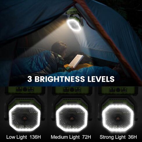 Odoland 30000mAh Camping Fan with LED Lantern, Rechargeable Battery Fan | Operated Oscillating Fan with Remote & Hook, Portable Tent Fan with Timer, 4 Speeds for Outdoor Camp RV Power Outage, Green in Saudi Arabia