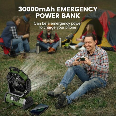 Odoland 30000mAh Camping Fan with LED Lantern, Rechargeable Battery Fan | Operated Oscillating Fan with Remote & Hook, Portable Tent Fan with Timer, 4 Speeds for Outdoor Camp RV Power Outage, Green in Saudi Arabia