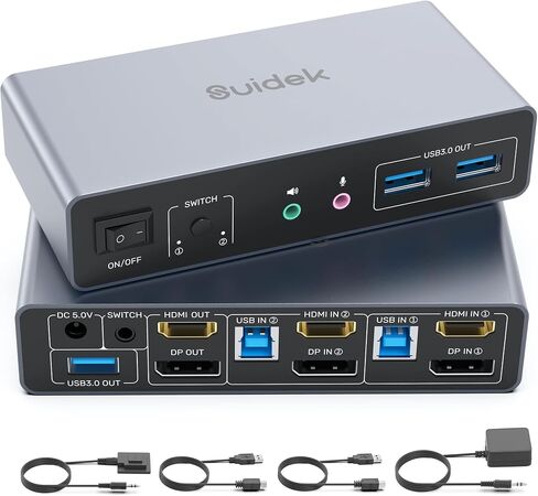 HDMI KVM Switch 2 Monitors 2 Computers, Dual Monitor KVM USB Switcher 4K@60Hz, HDMI Extended/Mirror Display for 2 PC Share 2 Monitors, with 3 USB 3.0 Port, Desktop Controller and 2 USB Cables in Saudi Arabia