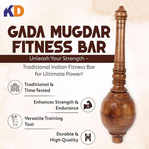 KNK GADA Fitness BAR Indian Club Hanuman MACE Shoulder Equipment MEEL Karla KATAI Fitness Durable Wooden Equipment in Kuwait