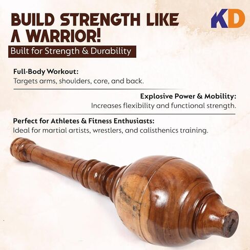 KNK GADA Fitness BAR Indian Club Hanuman MACE Shoulder Equipment MEEL Karla KATAI Fitness Durable Wooden Equipment in Kuwait