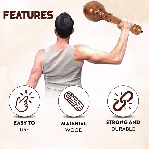 KNK GADA Fitness BAR Indian Club Hanuman MACE Shoulder Equipment MEEL Karla KATAI Fitness Durable Wooden Equipment in Kuwait