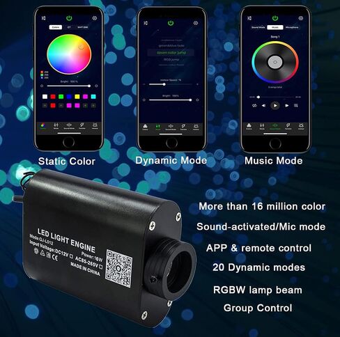 Azimom LED Bluetooth 16W RGBW Meteor الألياف البصرية البصرية تصوير سقف النجوم أدوات إضاءة Music Mode App Music APP APPEC in Kuwait