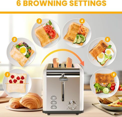 Simple Deluxe 2-Slice Wide Slot Toaster, 6 Browning Setting and 3 Function Stainless Steel Toaster, with Removable Crumb Tray, for Bread & Waffle, Black in Saudi Arabia