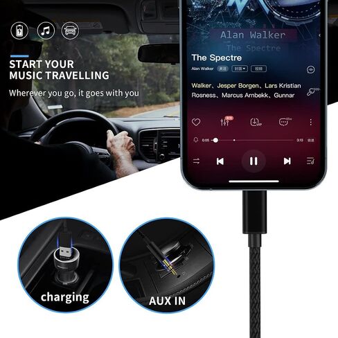 [تم ترقيته] Aux Cord for iPhone ، Lightning إلى 3.5 ملم Aux Cord 2in1 كبل شحن الصوت المتوافق مع iPhone 14 13 12 11 XS XR X iPad ، يدعم إصدار سيارات/مكبرات صوت/سماعة رأس 3.94 قدم in Kuwait