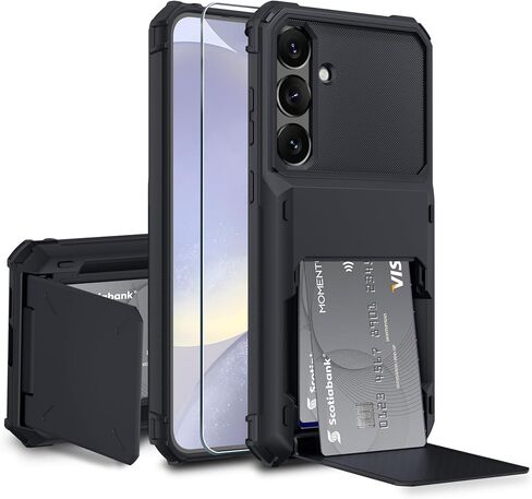 متوافق مع حامل بطاقة Samsung Galaxy S25 Ultra 5G المدمج في بطاقات [Store 5 Cards]+حامي الشاشة ، حماية RFID ، طبقة ثقيلة للهاتف الثقيل ، 2025 RED in Saudi Arabia