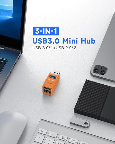 3 Ports USB 3.0 Adapter, USB Hub with 1 USB 3.0 and 2 USB 2.0 Port, Portable USB Port Splitter for Keyborad, Mobile Hard Disk, U Disk, Camera, Mouse,etc (Black) in Kuwait