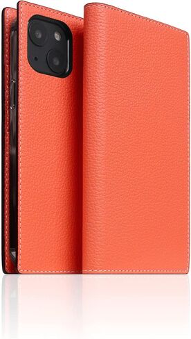 SLG D8 Neon Full Grain Leather Wallet Case for iPhone 13 Pro - Handcrafted Diary Style with Card Holders and Side Cash Pocket, Gift Box Included (Coral) in Saudi Arabia