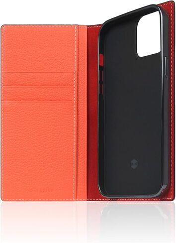 SLG D8 Neon Full Grain Leather Wallet Case for iPhone 13 Pro - Handcrafted Diary Style with Card Holders and Side Cash Pocket, Gift Box Included (Coral) in Saudi Arabia